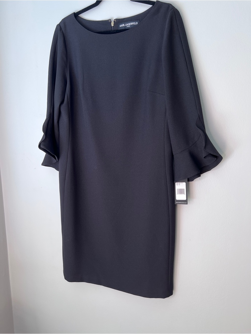 Karl Lagerfeld Elegant Black Midi Dress with Ruffle Sleeves